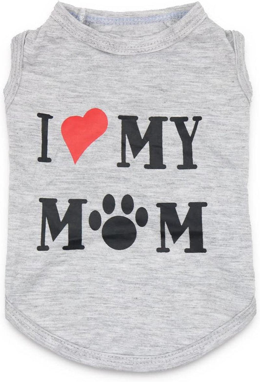 Dog T-Shirt for Small Dogs - "I Love My Mom" Design in Grey - FureverPawPrint