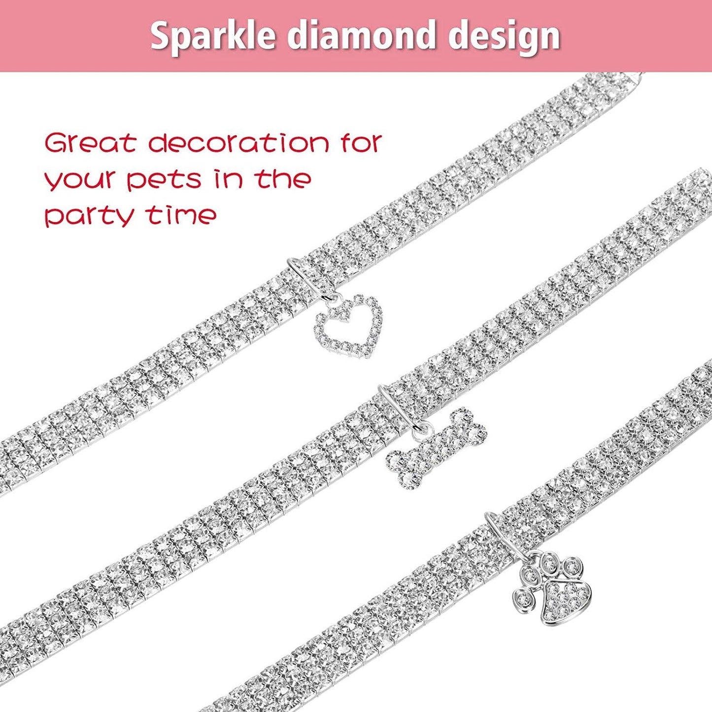 Sparkling Rhinestone Pet Collars - Adjustable Crystal Necklaces for Small Dogs & Cats (Set of 3, White) - FureverPawPrint