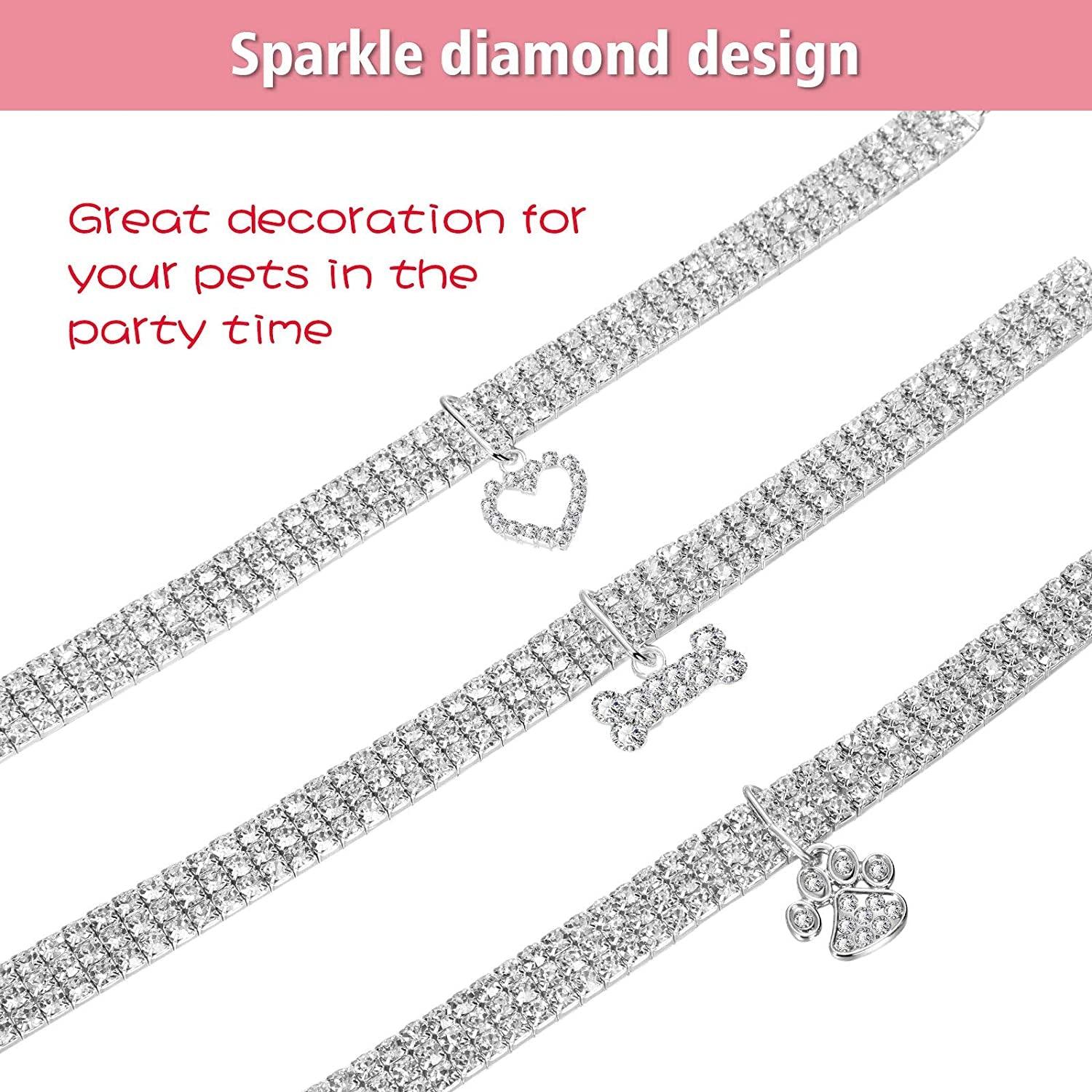 Sparkling Rhinestone Pet Collars - Adjustable Crystal Necklaces for Small Dogs & Cats (Set of 3, White) - FureverPawPrint