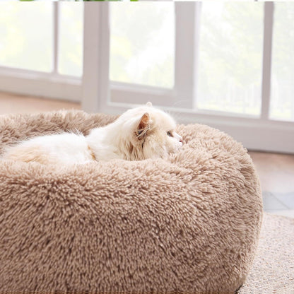 Calming Dog Beds for Small Medium Large Dogs - round Donut Washable Dog Bed, Anti-Slip Faux Fur Fluffy Donut Cuddler Anxiety Cat Bed, Fits up to 15-100 Lbs - FureverPawPrint