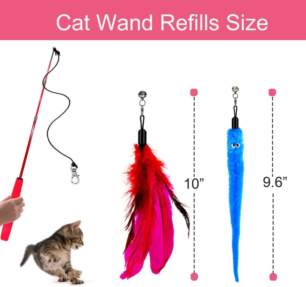 Interactive Retractable Cat Toy Wand with Feather Refills and Bells - Perfect for Cat and Kitten Exercise! - FureverPawPrint