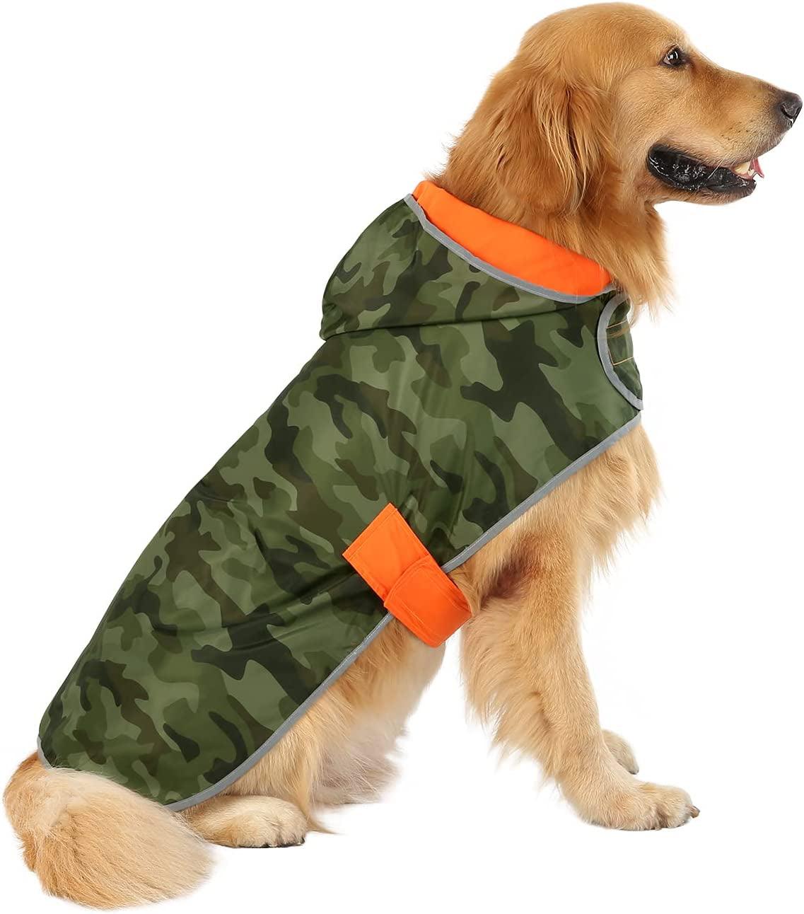 Reversible Dog Raincoat Hooded Slicker Poncho Rain Coat Jacket for Small Medium Large Dogs Camo Orange - L - FureverPawPrint