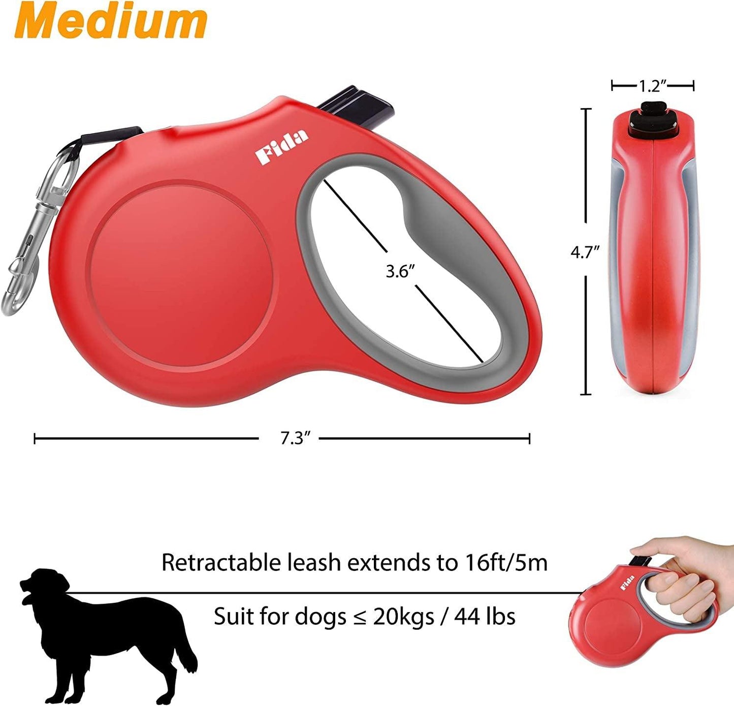 Retractable Dog Leash with Dispenser and Poop Bags for X-Small/Small/Medium/Large Breed, 16 Ft Heavy Duty Pet Walking Leash, Anti-Slip Soft Handle, Reflective Strong Nylon Tape, One-Handed Brake - FureverPawPrint