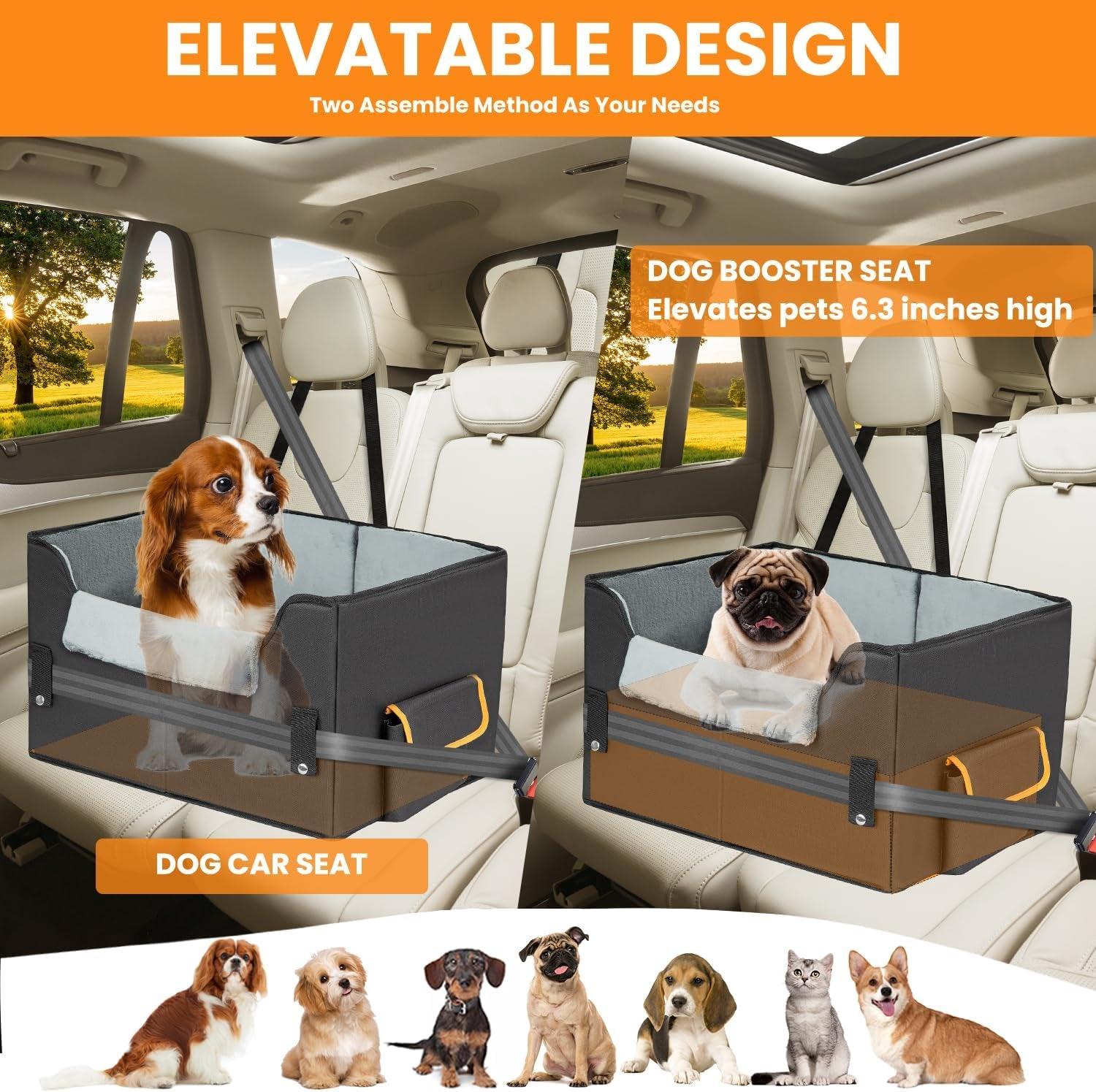 Dog Car Seat for Small Dogs, Elevated Dog Booster Seat Pet Travel Carrier Bed for Car with Adjustable Straps Lookout Pet Car Booster Seat for Small Dogs Cats - FureverPawPrint