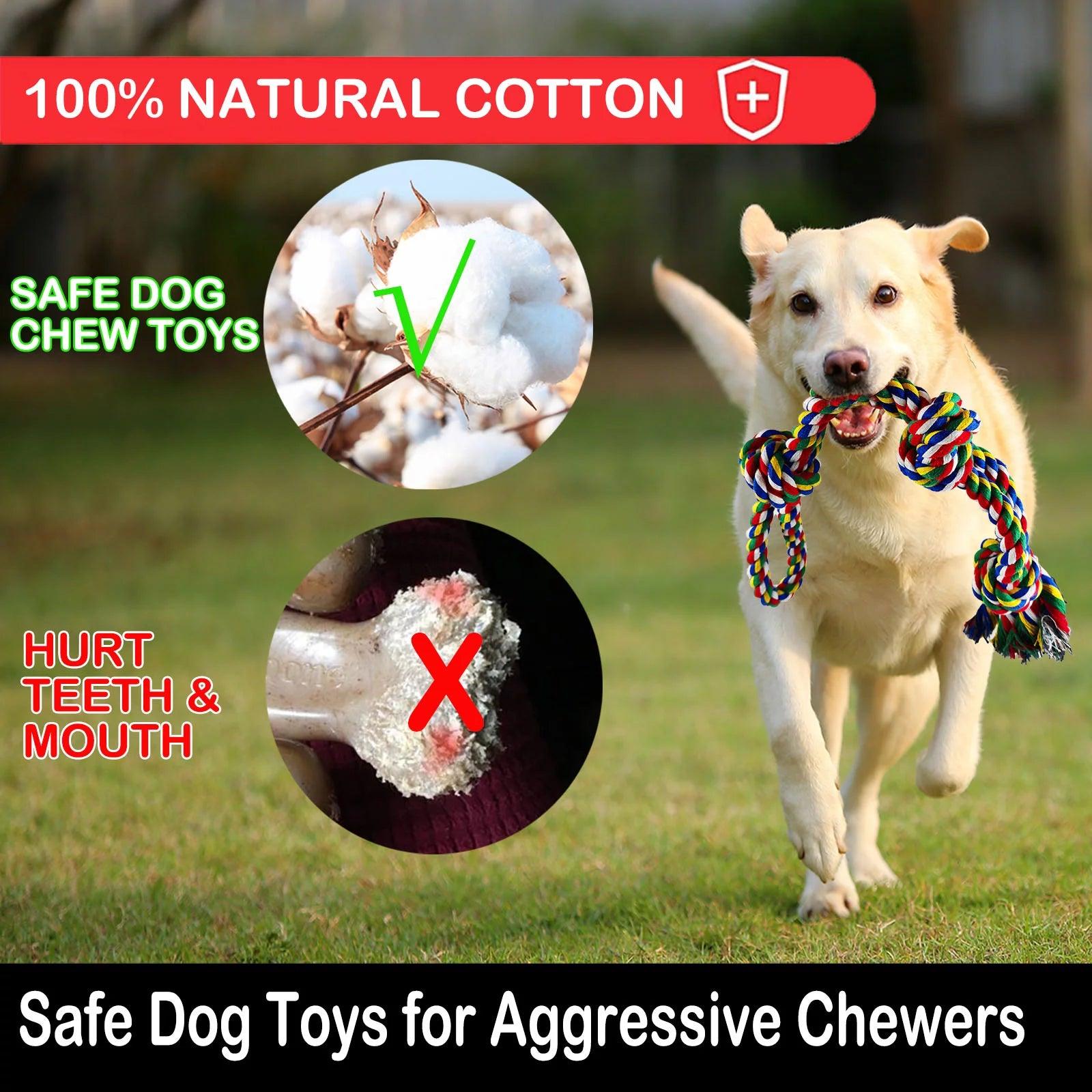 Tough Dog Rope Toys for Aggressive Chewers, 9 Pack Durable Dog Chew Toys for Medium Large Breeds, Puppy Teething Chew Toys, Tug of War Dog Toy, Heavy Duty Dental Cotton Rope Dog Toys - FureverPawPrint