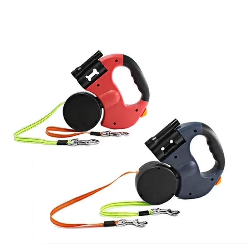 LED Automatic Retractable Dog Leash with Dual Heads and Convenient Plastic Bag Dispenser - FureverPawPrint