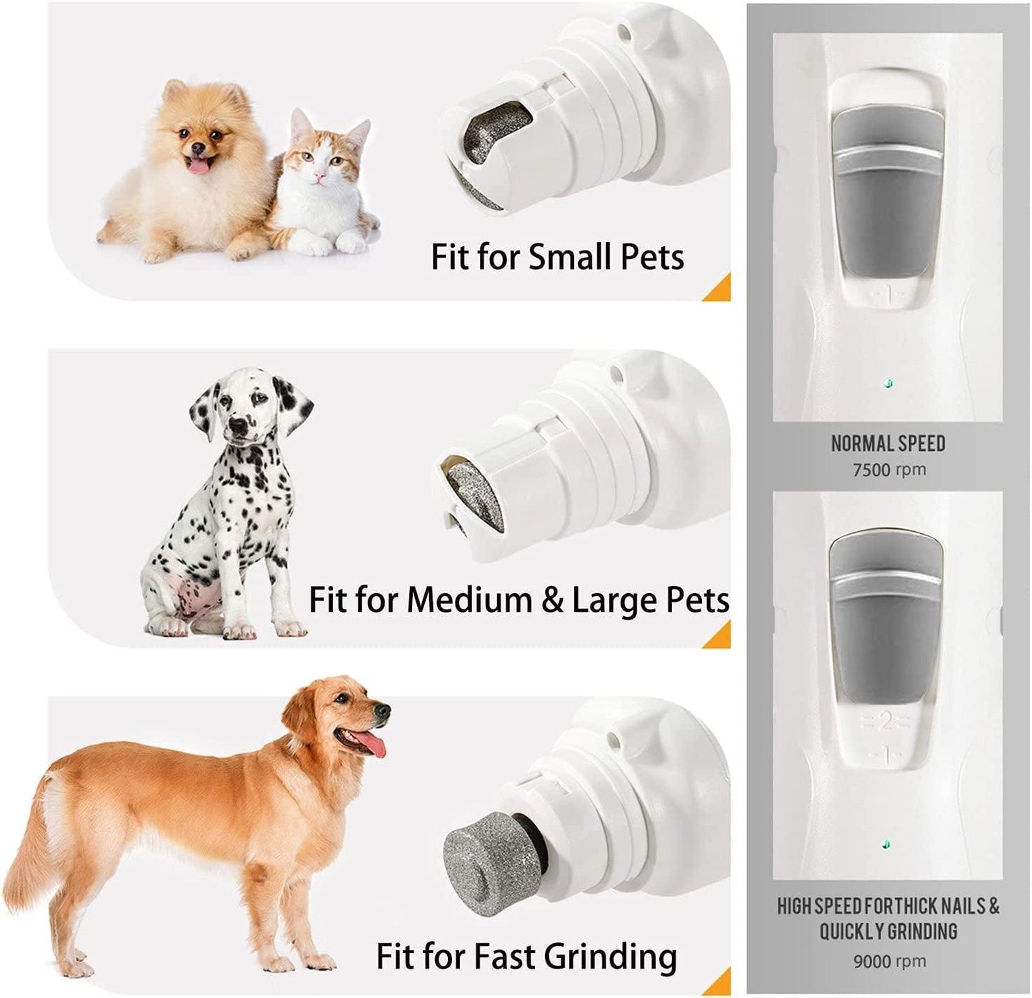 Pet Nail Grinder with LED Light & 2 Grinding Heads, 2-Speed Low Noise & More Powerful Dog Nail Grinder, Pet Nail Trimmer File, Painless Paw Claw Care, Quiet Toenail Grooming Tool for L/M/S Dogs/Cats - FureverPawPrint