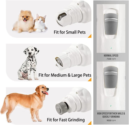 Pet Nail Grinder with LED Light & 2 Grinding Heads, 2-Speed Low Noise & More Powerful Dog Nail Grinder, Pet Nail Trimmer File, Painless Paw Claw Care, Quiet Toenail Grooming Tool for L/M/S Dogs/Cats - FureverPawPrint